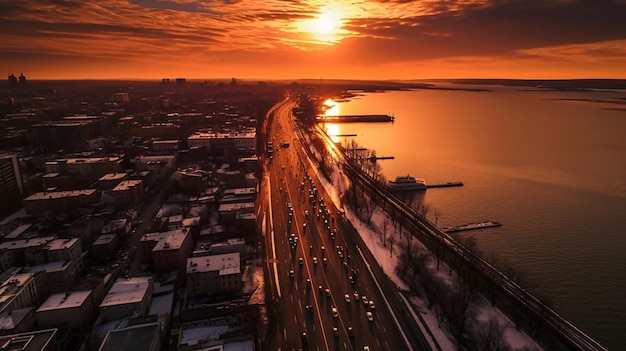 Autostrada z zachodem słońca w tle