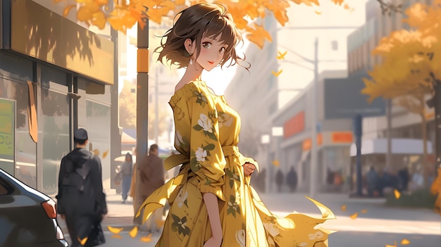 Autumn background design Fall wallpaper golden brown anime manga style