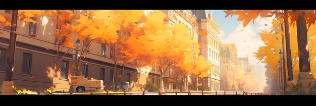 Autumn background design Fall wallpaper golden brown anime manga style