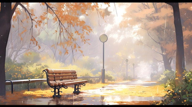 Autumn background design Fall wallpaper golden brown anime manga style