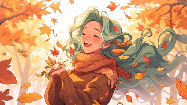 Autumn background design Fall wallpaper golden brown anime manga style