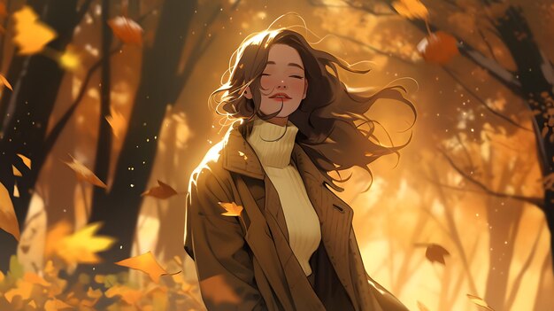 Autumn background design Fall wallpaper golden brown anime manga style