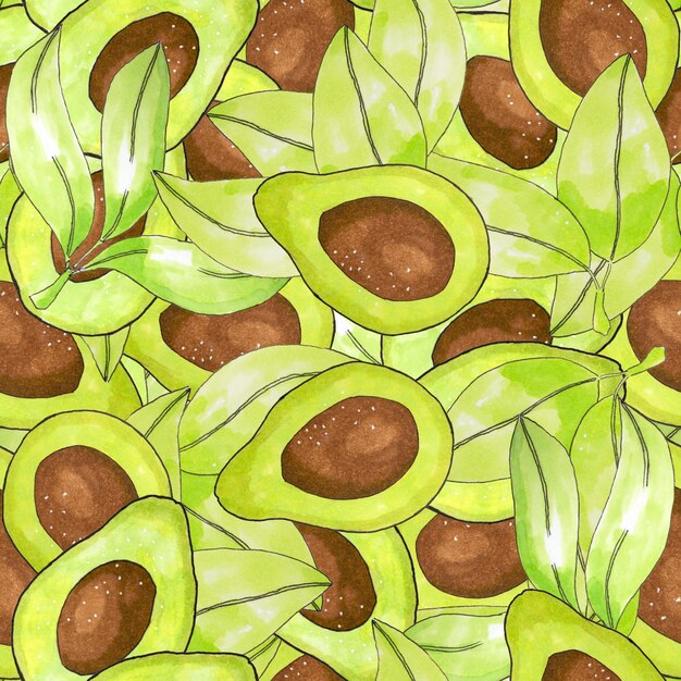 Avocado bezszwowy wzór z liśćmi. Keto dieta.