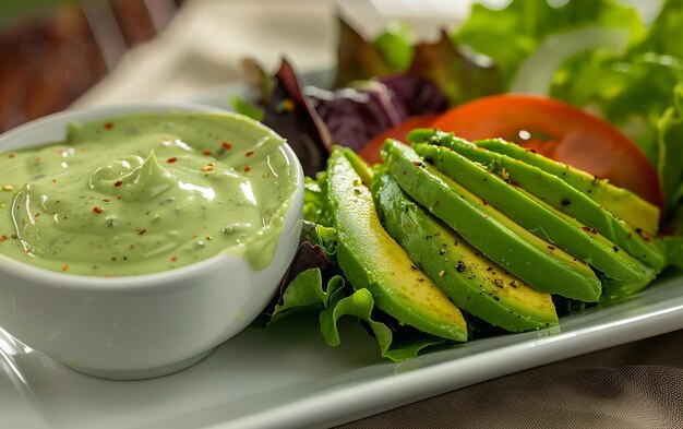 Zdjęcie avocado ranch dressing z sałatką