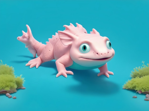 Axolotl pełnego ciała niebieski amp zielony tło