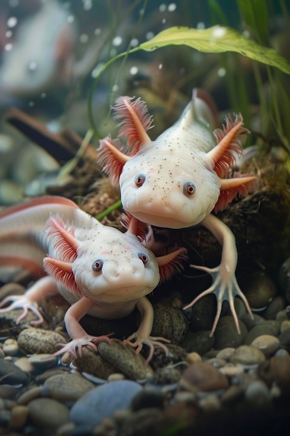 Zdjęcie axolotl w akwarium selektywne skupienie