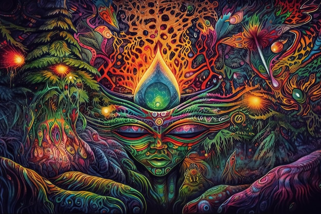 Ayahuasca doświadcza duchowych halucynacji psychodelicznych surrealistyczna ilustracja Generatywna sztuczna inteligencja