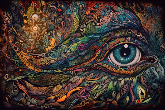 Ayahuasca doświadcza duchowych halucynacji psychodelicznych surrealistyczna ilustracja Generatywna sztuczna inteligencja