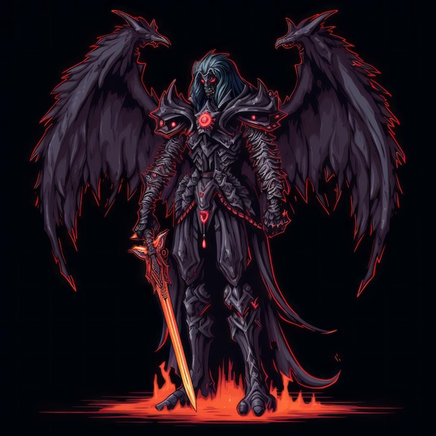 Azazel Pixel Art Demon z ciemnymi skrzydłami w stylu Fire Emblem