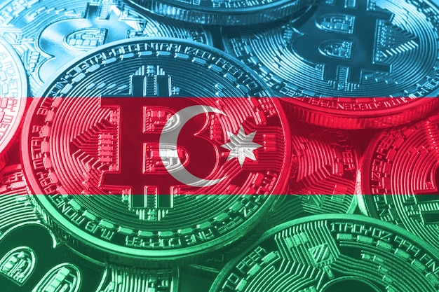 Azerbejdżańska flaga bitcoin, flaga narodowa koncepcja kryptowaluty czarne tło