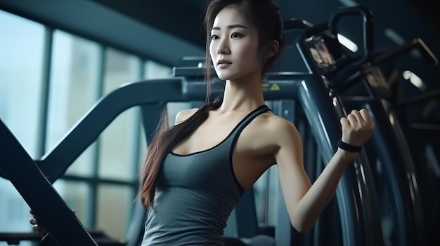 Azjatka ćwiczy w siłowni Młoda kobieta ćwiczy w fitnessie