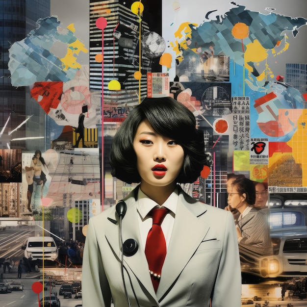 Azjatycka kobieta biznesowa w mieście z mapą na tle