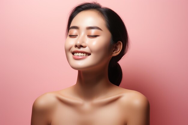 Azjatycka kobieta do pielęgnacji skóry, świeża twarz Wygenerowano AI