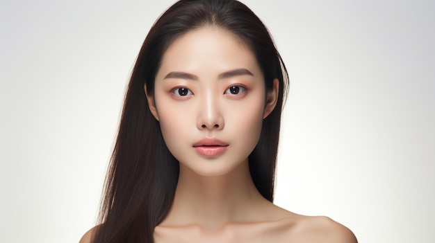 Azjatycka piękność Młoda dziewczyna o doskonałej skórze Kobiecy artykuł dotyczący pielęgnacji skóry Młodzieńcza elegancja skóry