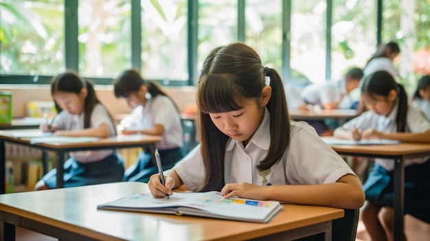 Azjatyckie dziewczyny studiujące edukację dla wszystkich azjatyckich dziewcząt