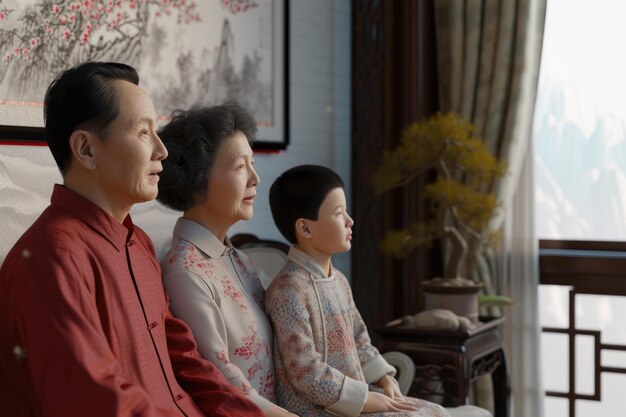 Zdjęcie azjatyckie zdjęcia rodzinne w domu