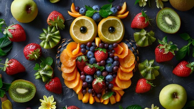 Zdjęcie ba cute owl made of various fruits