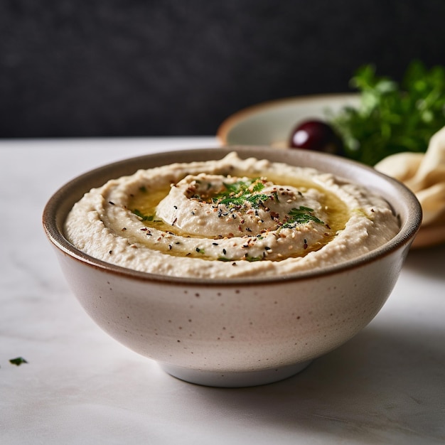 Baba ghanouj na marmurowym tle generatywna ai