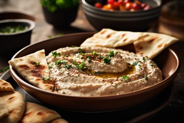 Baba ghanouj na marmurowym tle generatywna ai