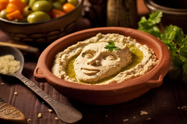 Baba ghanouj na marmurowym tle generatywna ai