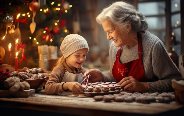 Babcia pieczy świąteczne ciasteczka.