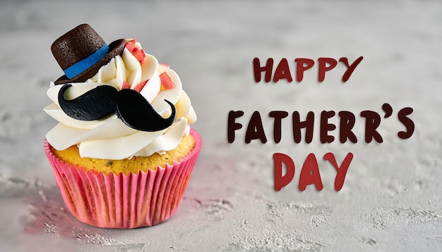 Babeczka z wąsami i kapeluszem z napisem Happy Fathers Day.