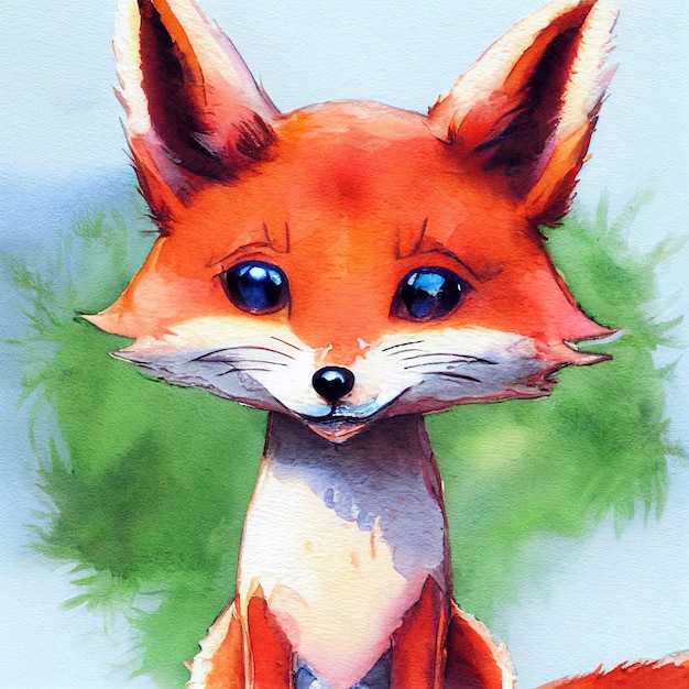 Baby red fox cub akwarela rysunkowa ilustracja