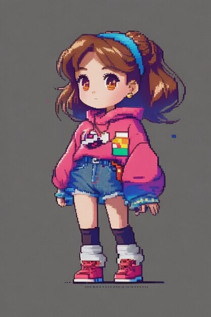 BacktoPixel School Brown Haired Chibi Cartoon