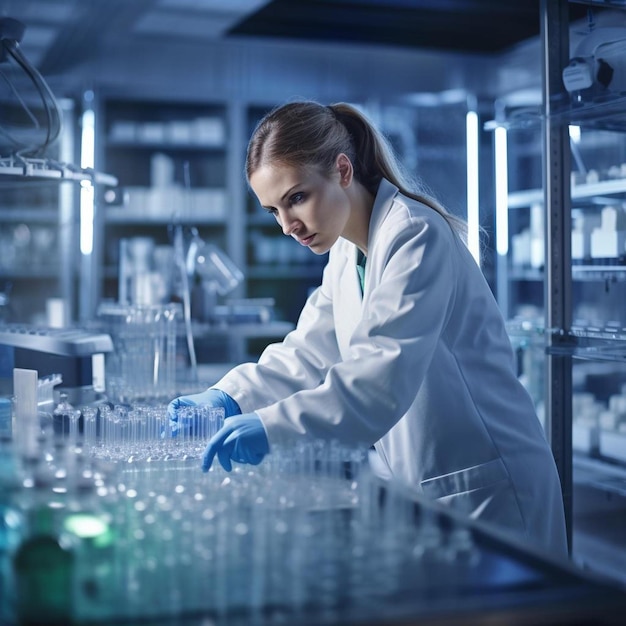 Badania biotechnologiczne kobieta naukowiec mieszająca formułę chemiczną