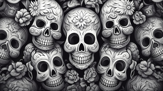 Badass crimson clover cyfrowa sztuka czaszka czarny obraz tła Ai wygenerowana sztuka