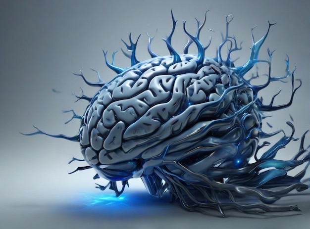 Bądź świadkiem piękna i złożoności ludzkiego mózgu z kreatywnym 3D renderem męskiej postaci wygenerowanej przez Ai