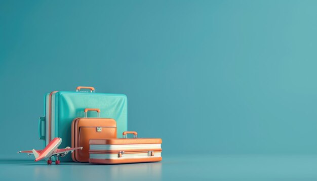Bagaż lub bagaż i samoloty umieszczone na paszporcie do tworzenia mediów reklamowych dotyczących turystyki przez ai