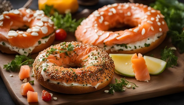 bagel z bagelem i bagelem na desce do cięcia