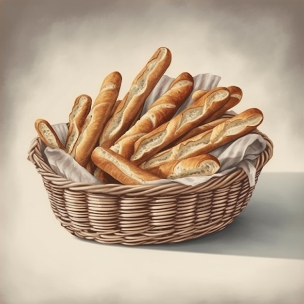 Bagietka to podłużny chleb o dużym rozmiarze i bardzo chrupiącej konsystencji, wygenerowany przez sztuczną inteligencję
