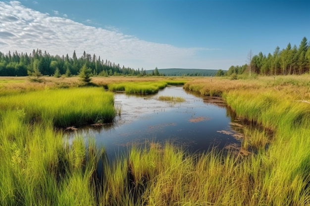 Bagno z niebieskim niebem i chmurami