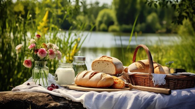 Zdjęcie baguette chleb piknik jedzenie