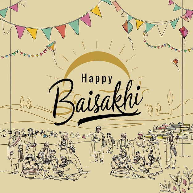 Baisakhi Szczęśliwy festiwal Baisakhi Vaisakhi tło i typografia