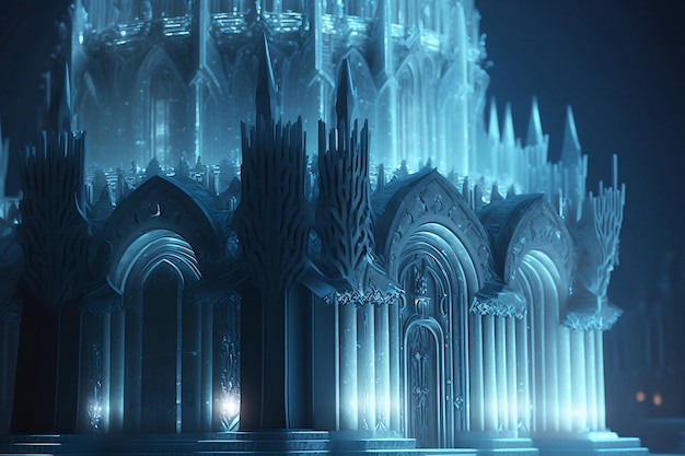 Zdjęcie bajkowy magiczny biały i niebieski lodowy pałac