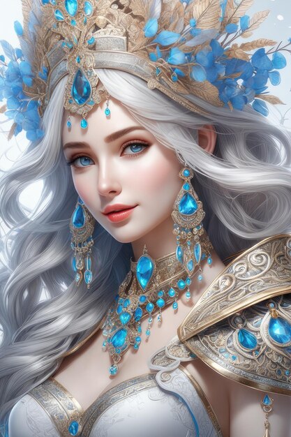 Bajkowy portret pięknej księżniczki z kwiatami
