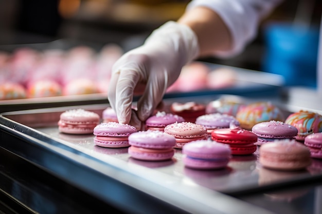 Baker Hands Carefully Piping Colorful Macaron Generative AI