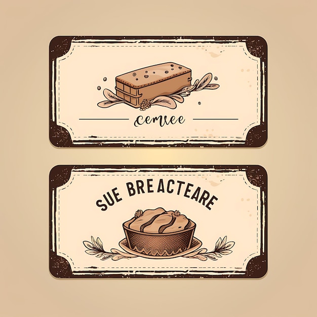 Zdjęcie bakery tag card brown paper simple sketch rectangular frame 2d card design kreatywna ilustracja