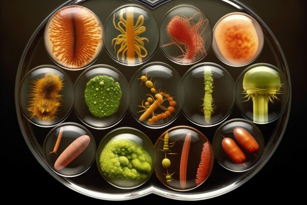 Zdjęcie bakterie mikroskopijne organizmy jednokomórkowe mikroorganizm pod mikroskopem