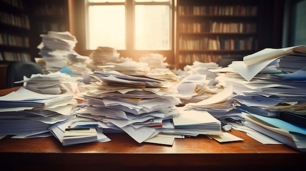 bałagany stos papierów na biurku chaos biznesowy