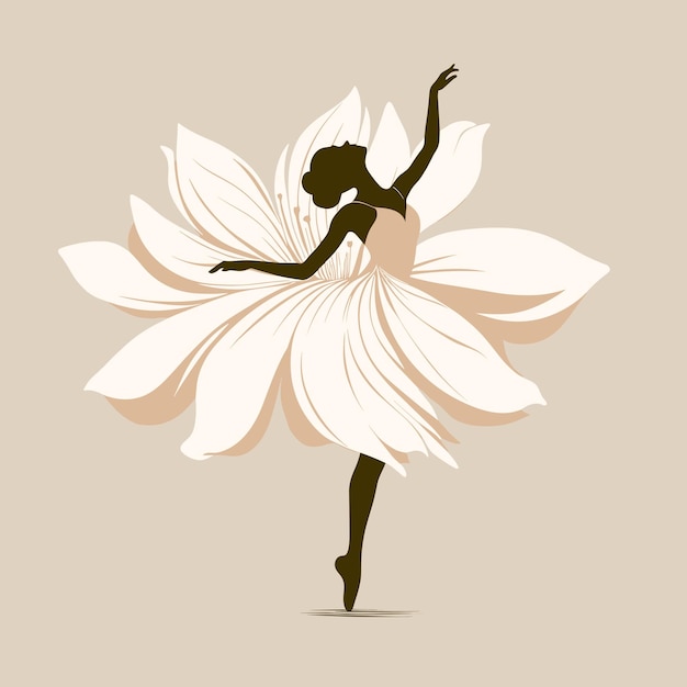 Balerina w białej sukni z kwiatem Ilustracja wektora wykonawca tańca baletowego na palcach