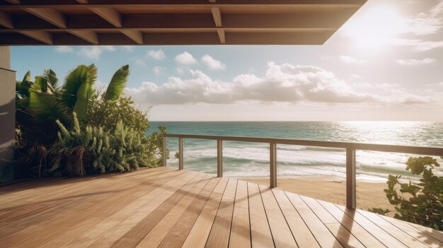 Balkon zewnętrzny willi plażowej z naturalnym widokiem na plażę