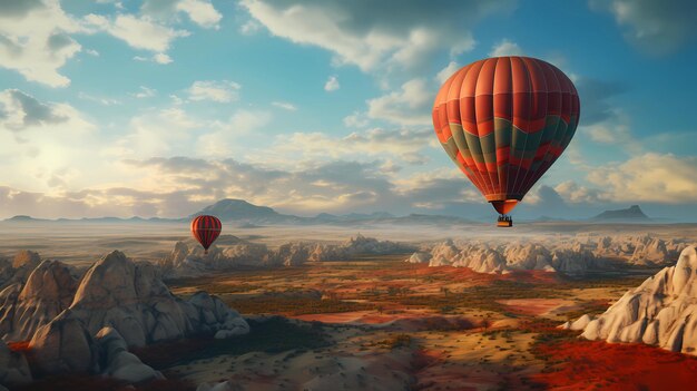 balon gorącego powietrza nad dziwnym krajobrazem Kapadokyi
