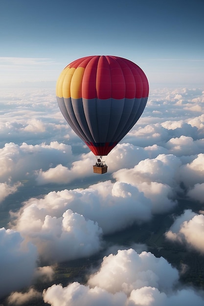 Balon na gorący powietrze latający przez chmury