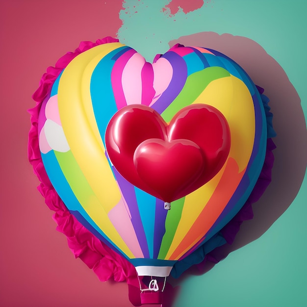 Balon na ogrzane powietrze w kształcie serca z czerwonym sercem.