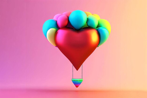 Balon w kształcie serca z sercem w kolorze tęczy.