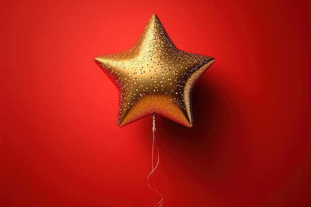 Balon w kształcie złotej gwiazdy na czerwonym tle generatywnej sztucznej inteligencji